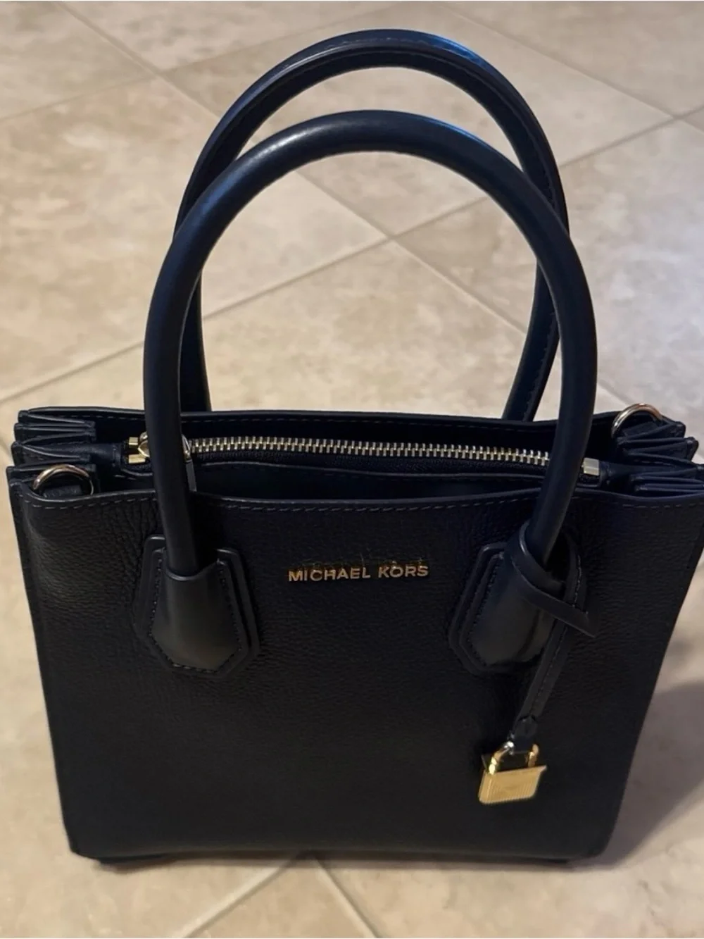 Michael Kors Black Leather MeMini Satchel with Gold Hardware